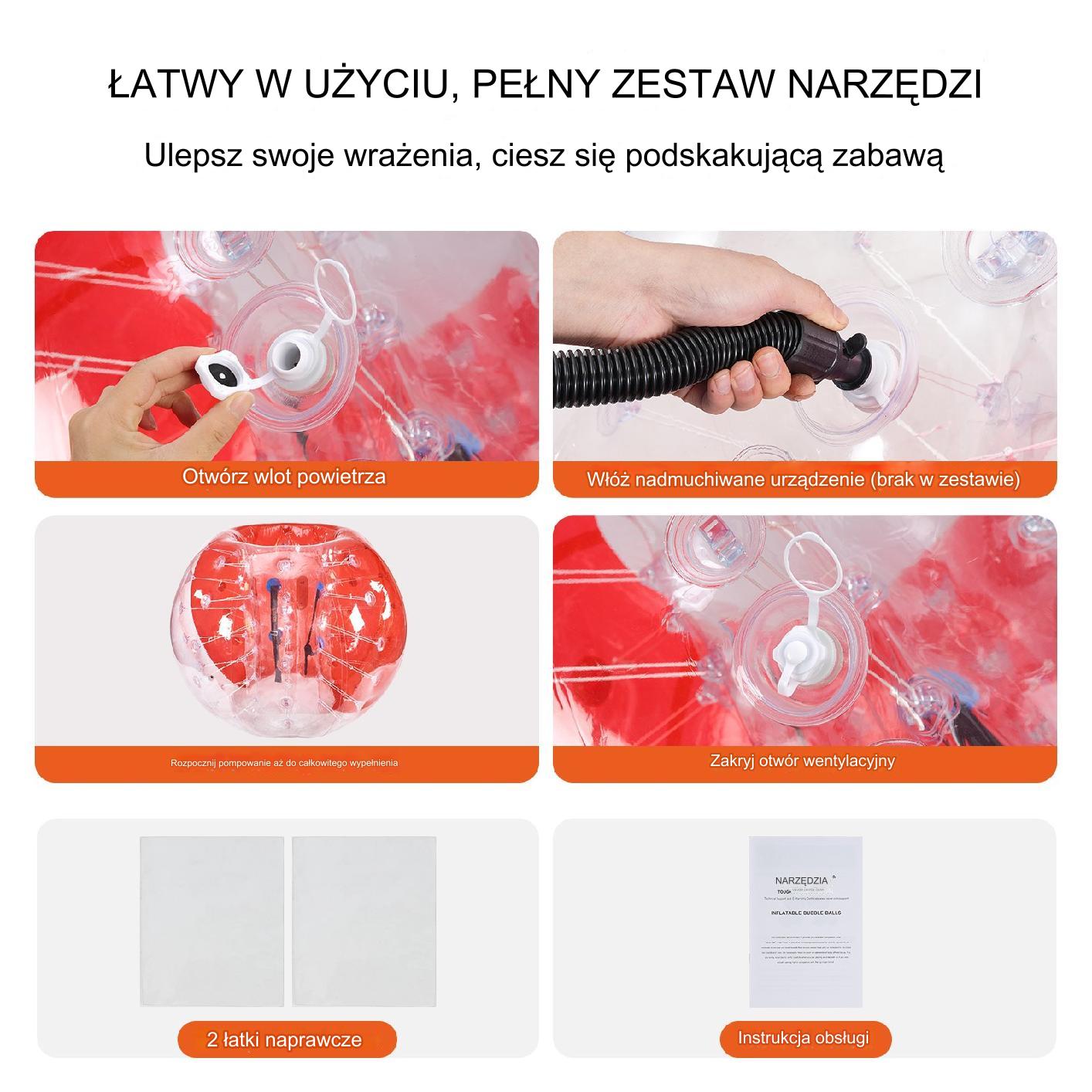 Kula bumper ball zorbing bąbelkowa ogrodowa 1.5 m czerwona premium - obrazek 4