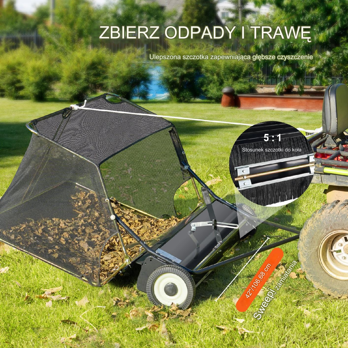 Zbieracz do liści trawy Zamiatarka ręczna 400 L - obrazek 5