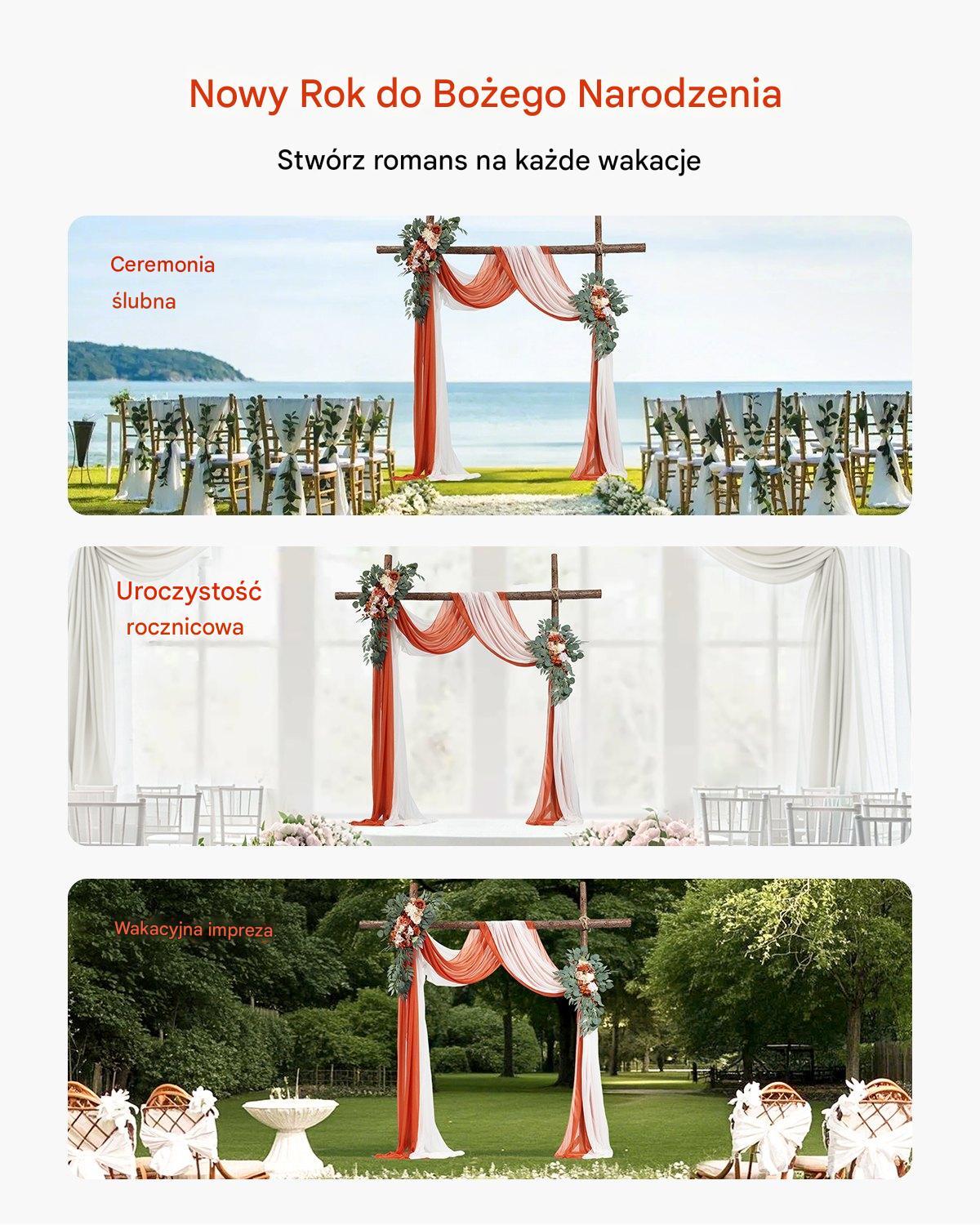 Dekoracja Ślubna - Komplet Kwiatów i Tkanin na Łuk 4-Częściowy Pomarańczowy - obrazek 6