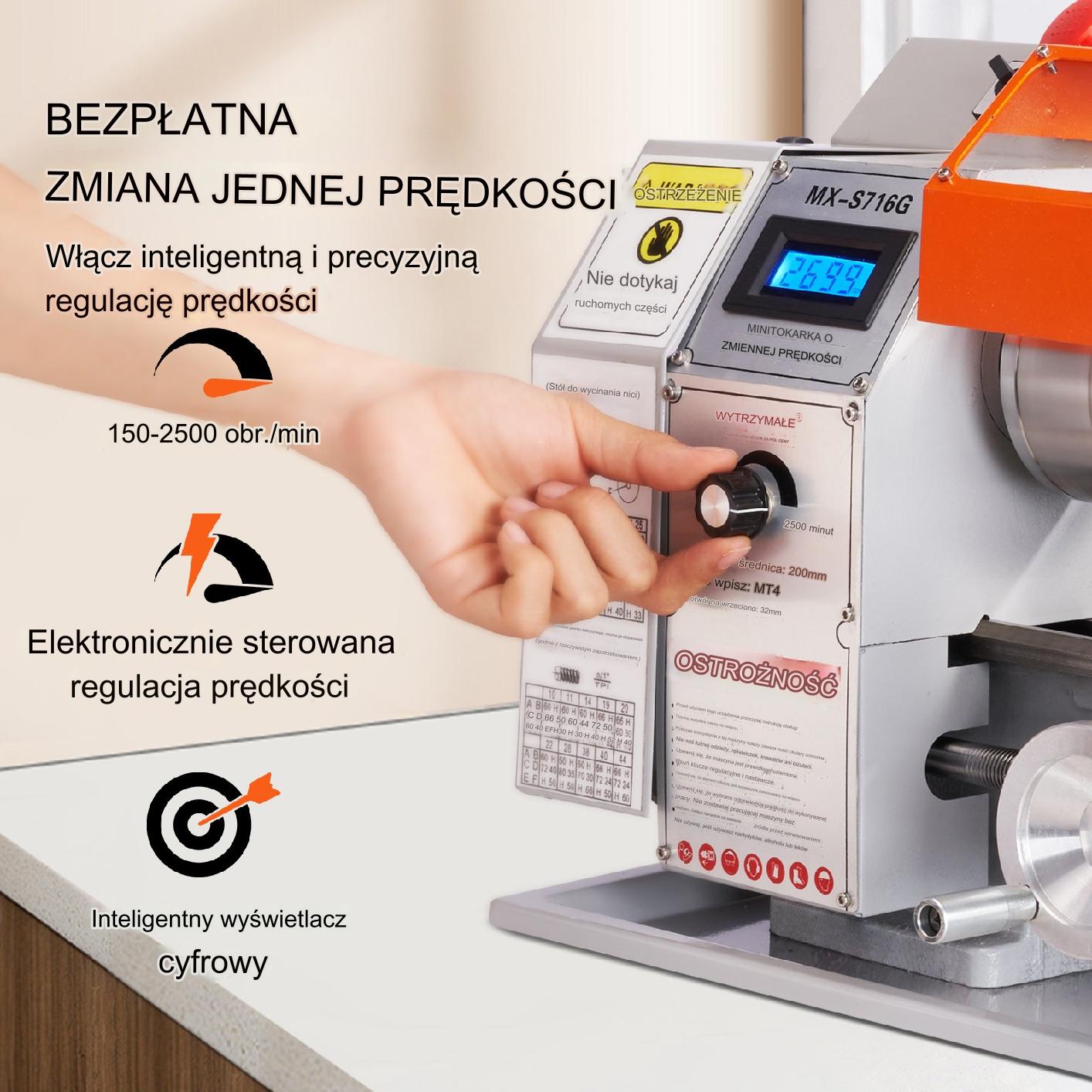 Tokarka do metalu stołowa precyzyjna 180x400 mm 800W 150-2500 RPM - obrazek 3