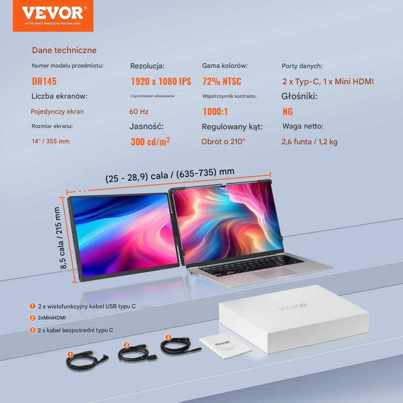 Monitor przenośny 14" HD 1080p do laptopa – rozszerzenie ekranu USB - obrazek 2