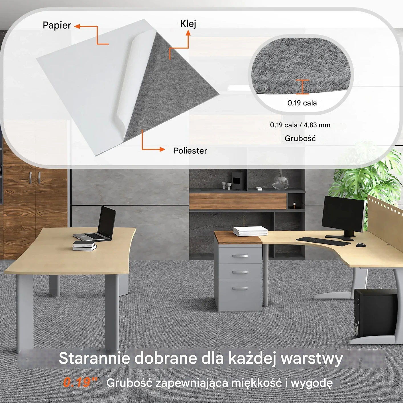 Wykładzina samoprzylepna dywan 610x610 mm 9 szt. łatwy montaż do domu szara - obrazek 4