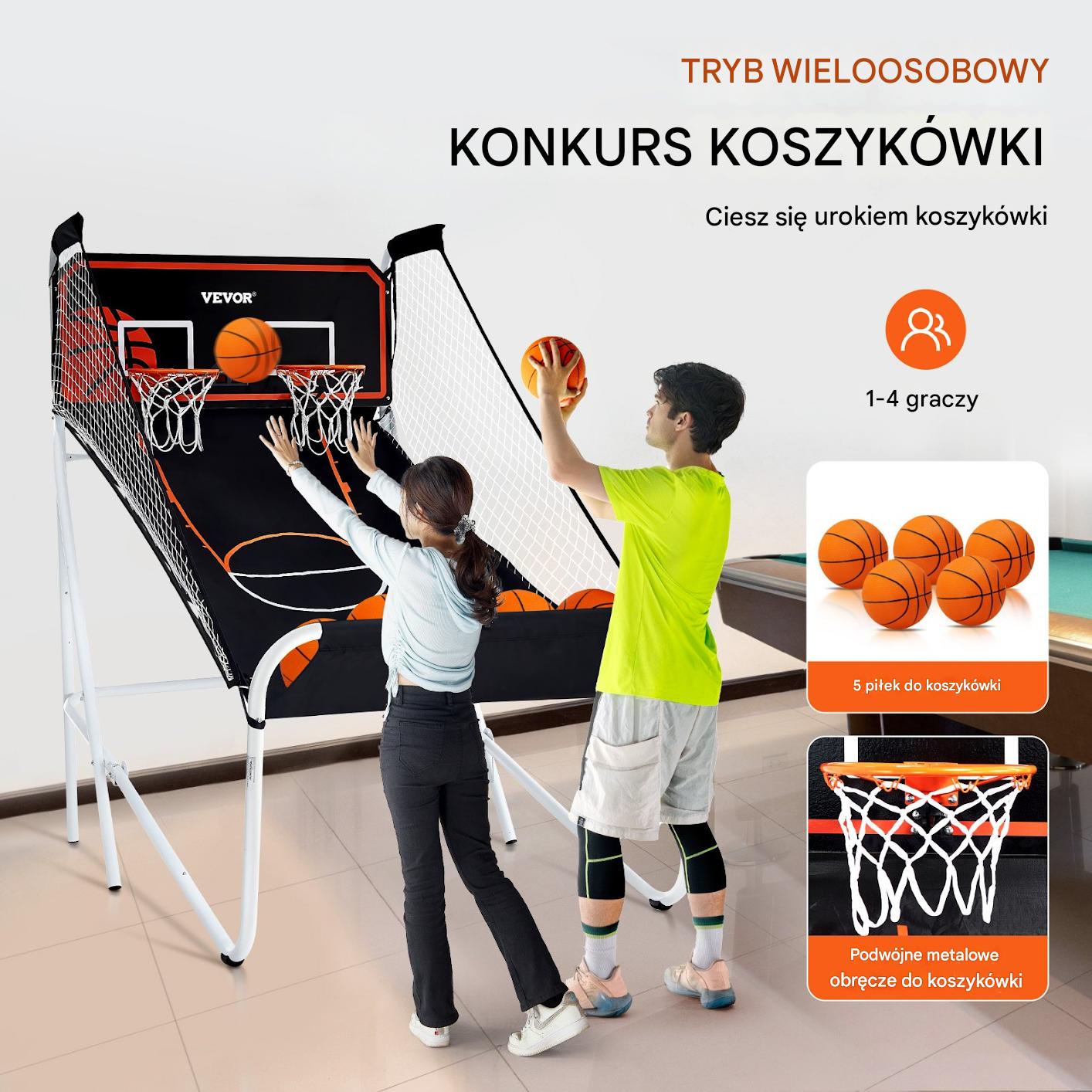 Koszykówka arcade 2-osobowa składana do domu z 5 piłkami do gry - obrazek 4