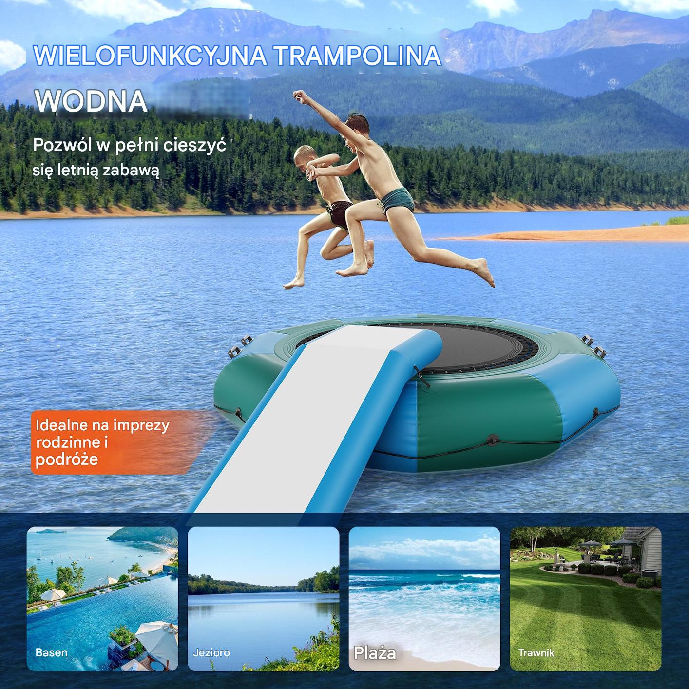 Trampolina wodna dmuchana 3,05 m ze zjeżdżalnią i drabinką, 185 kg, PVC - obrazek 3