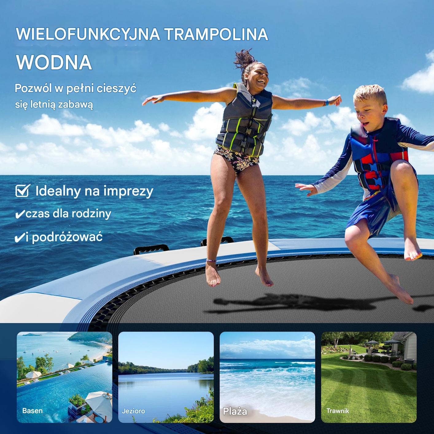 Dmuchana trampolina wodna + pompka elektryczna 415 cm niebieska - obrazek 6