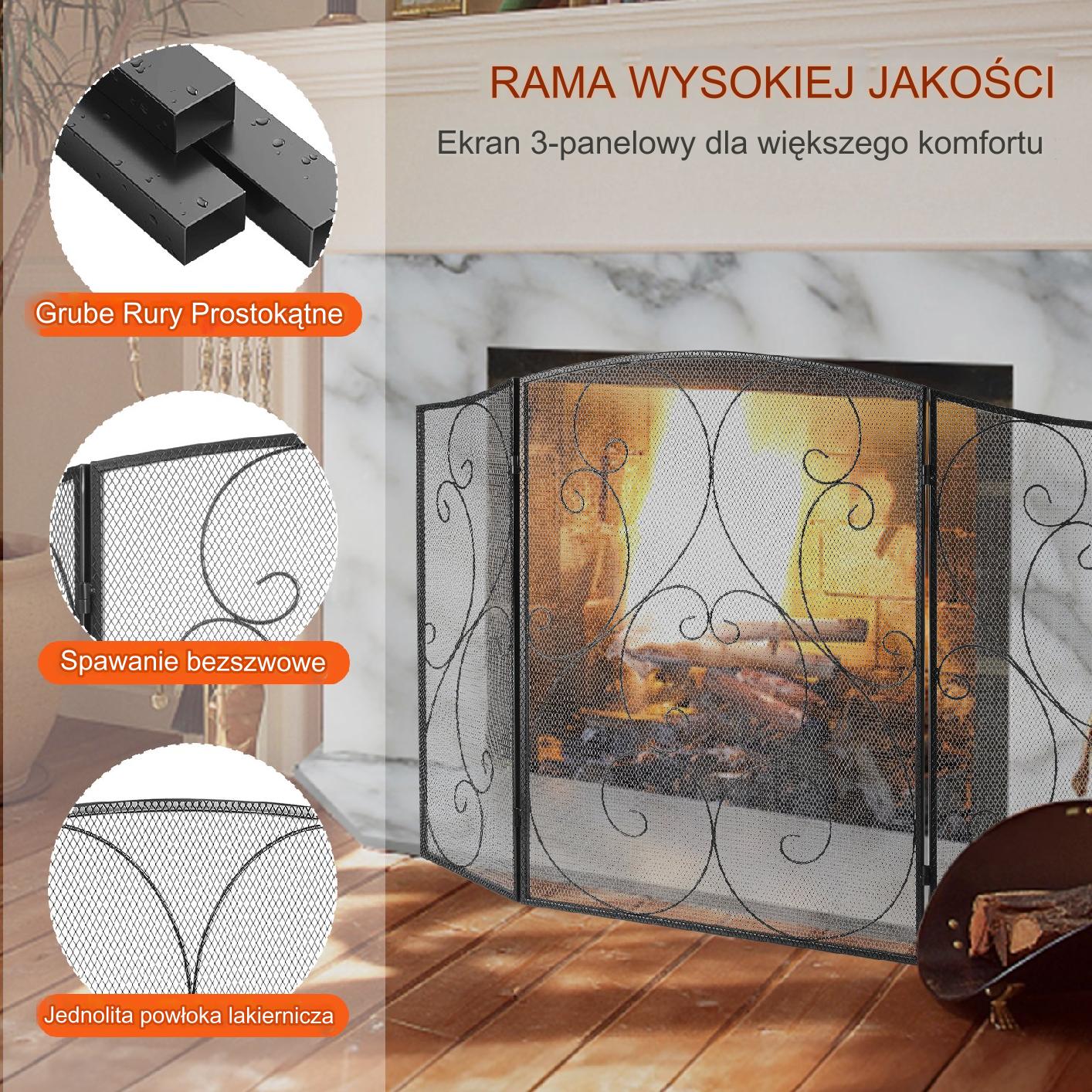 Parawan kominkowy 3-częściowy 122x77cm żeliwny ochrona iskier gotowy salon - obrazek 6
