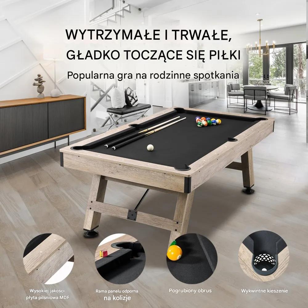 Stół bilardowy 213 cm z akcesoriami regulowane nogi do pokoju gier - obrazek 3