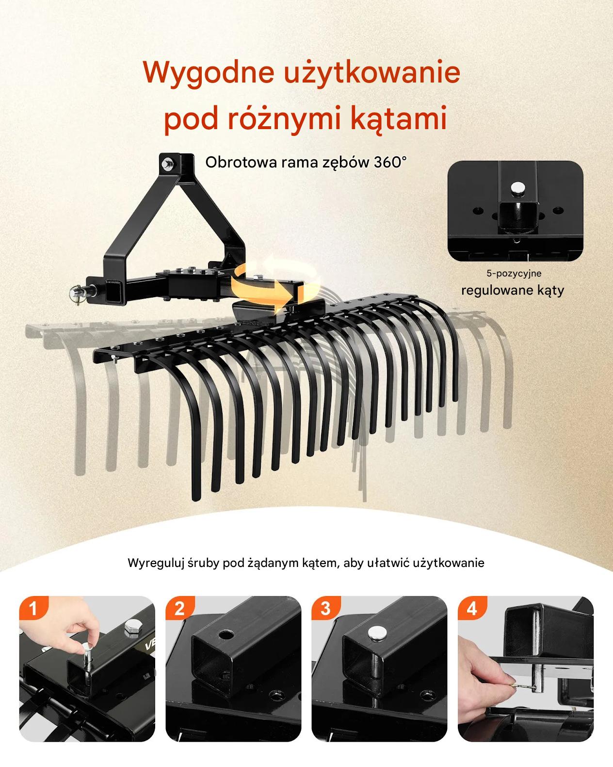 Zgrabiarka do traktorka 127cm 3-punktowa do trawy i gałęzi - obrazek 5