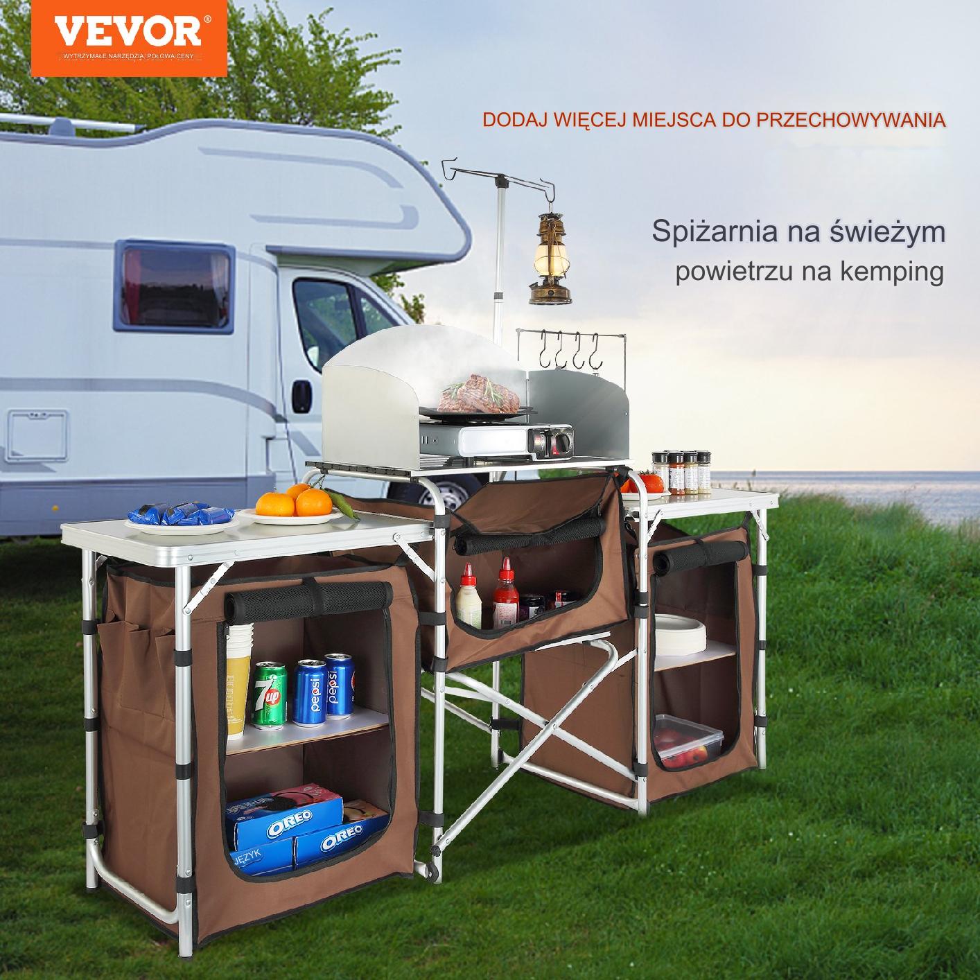 Stolik campingowy składany z półkami i osłoną – grill, biwak, RV - obrazek 3