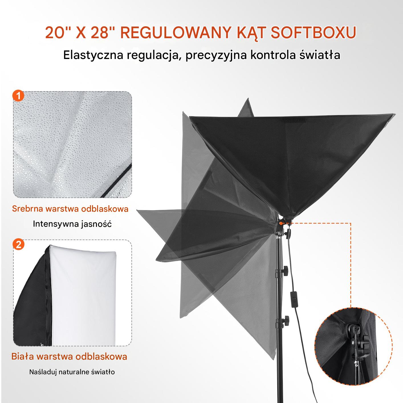 Zestaw 2 x lampa studyjna led 30W + softbox 50x70cm + statyw + futerał - obrazek 4