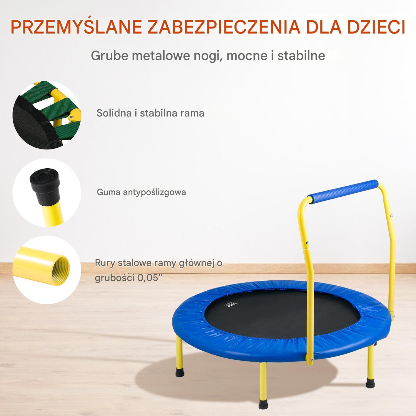 Trampolina domowa do ćwiczeń z poręczą dla dorosłych i dzieci 92 cm - obrazek 4