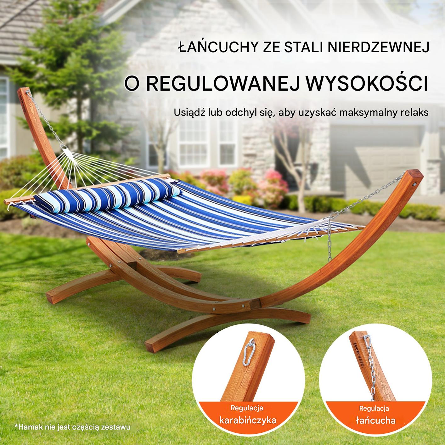 Stelaż Drewniany do Hamaka 422 cm Łukowa Konstrukcja z Modrzewia - obrazek 4