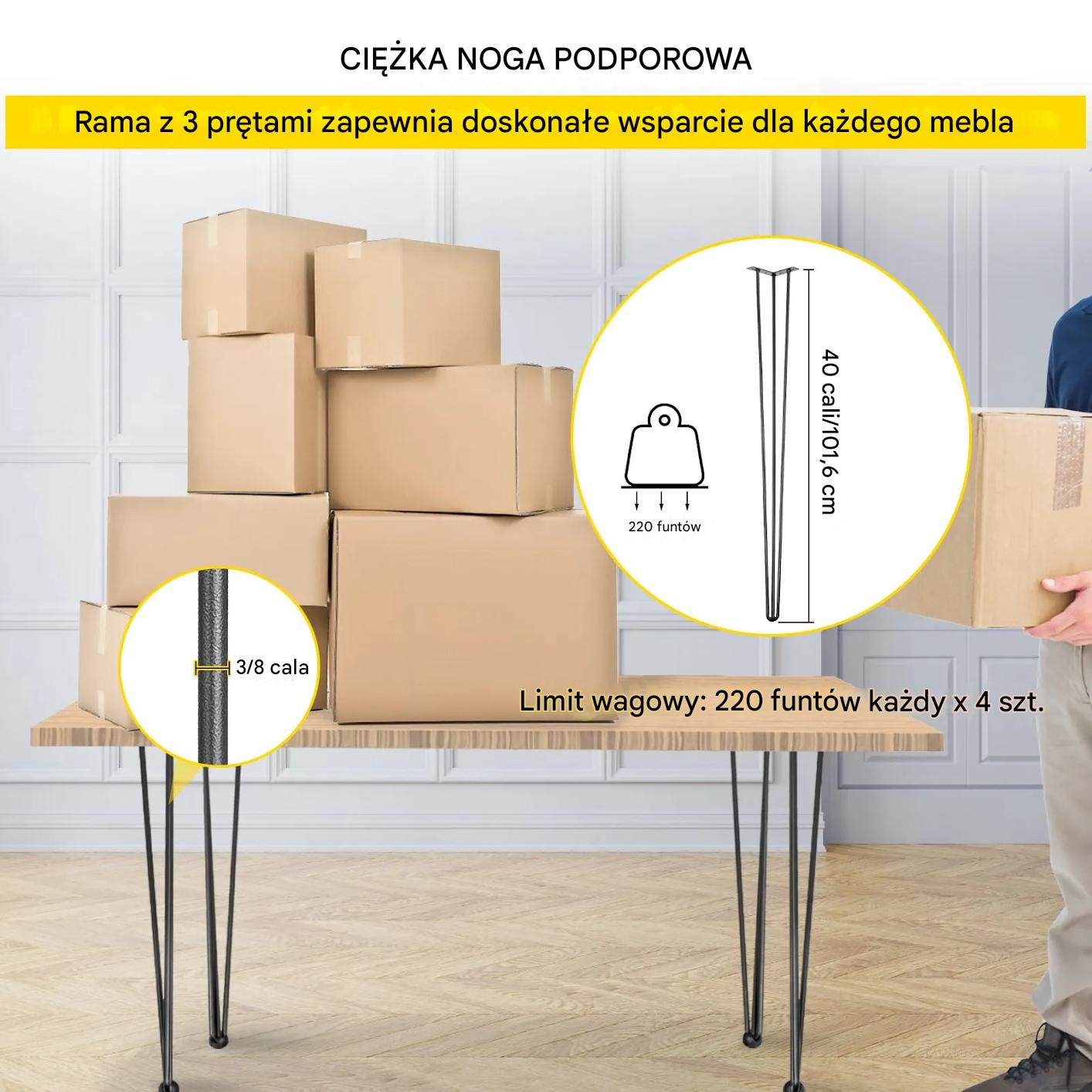 Nogi do stołu lawy biurka stolika metalowe loftowe 4szt. 101,6cm - obrazek 4