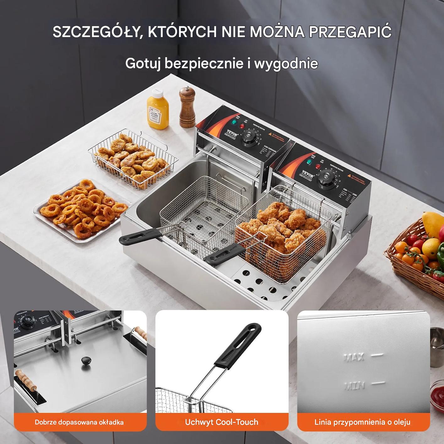 Frytkownica elektryczna 17L 3 kosze stalowa gastronomiczna do lokalu - obrazek 7