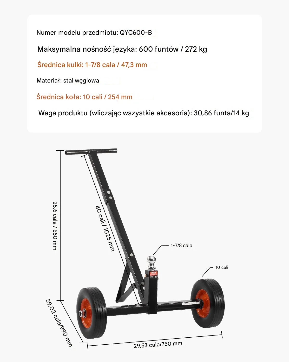 Wózek do Łodzi Przyczepy Pomoc w Manewrowaniu Regulowany Udźwig 272 kg - obrazek 2