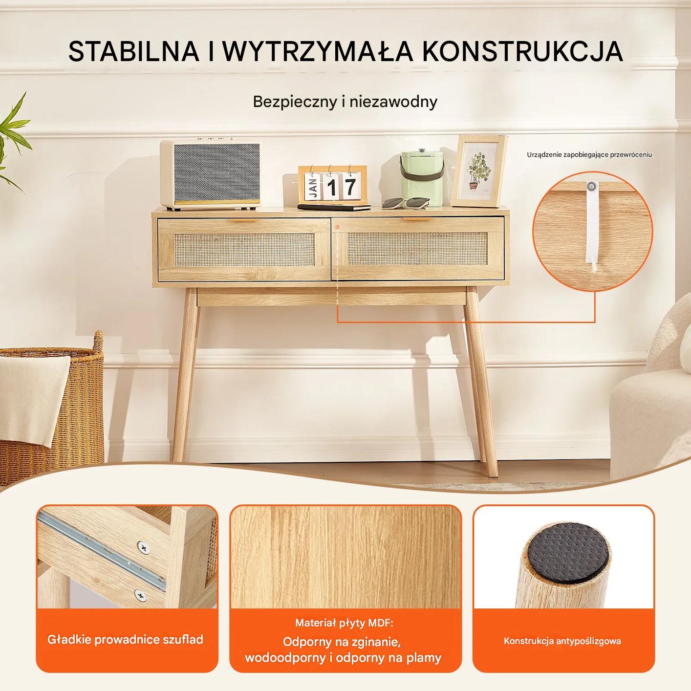 Stolik konsola do przedpokoju korytarza rattan jasna - obrazek 7