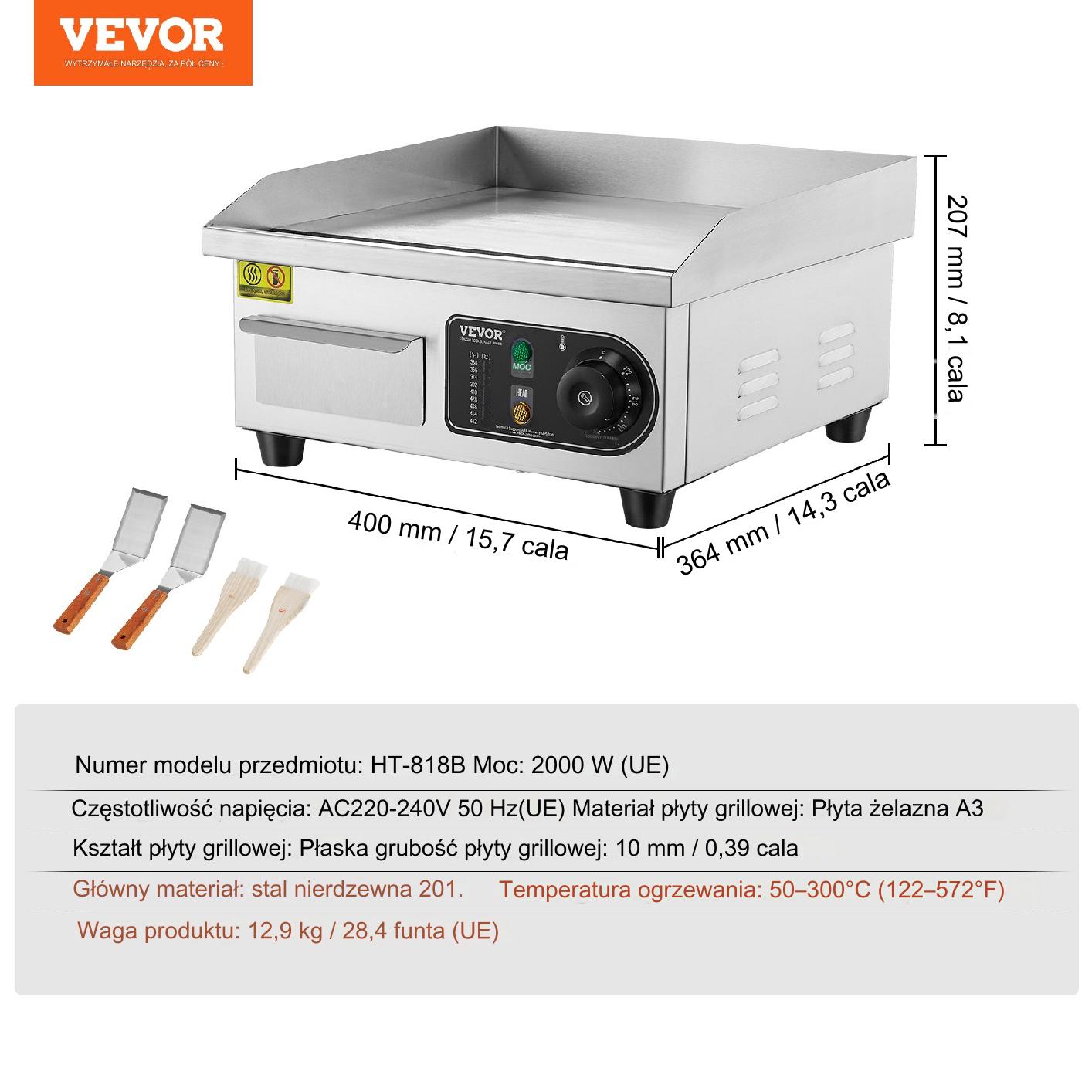 Płyta grzewcza grill 40 cm 2000W profesjonalna – do gastronomii stacjonarna - obrazek 2