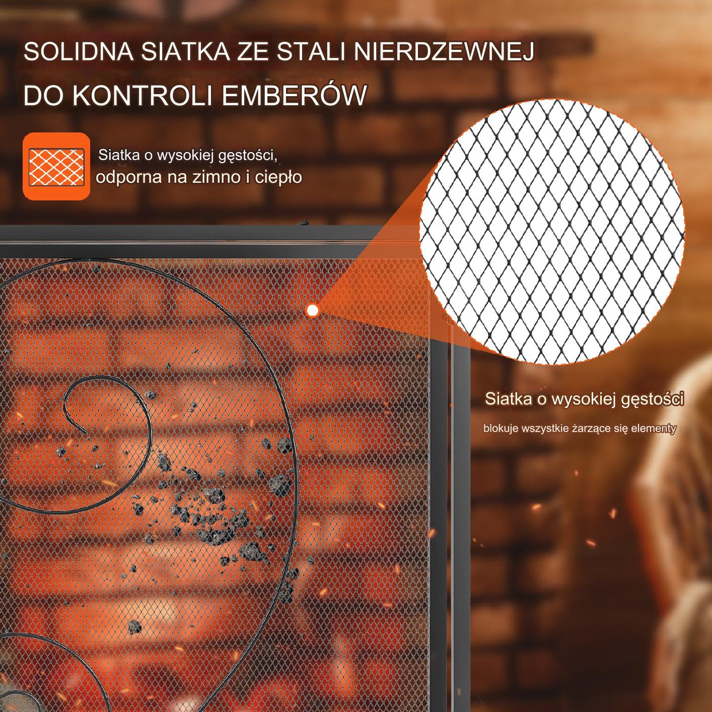 Parawan kominkowy 2-częściowy 99x80cm żeliwny wolnostojący ochrona iskier - obrazek 4