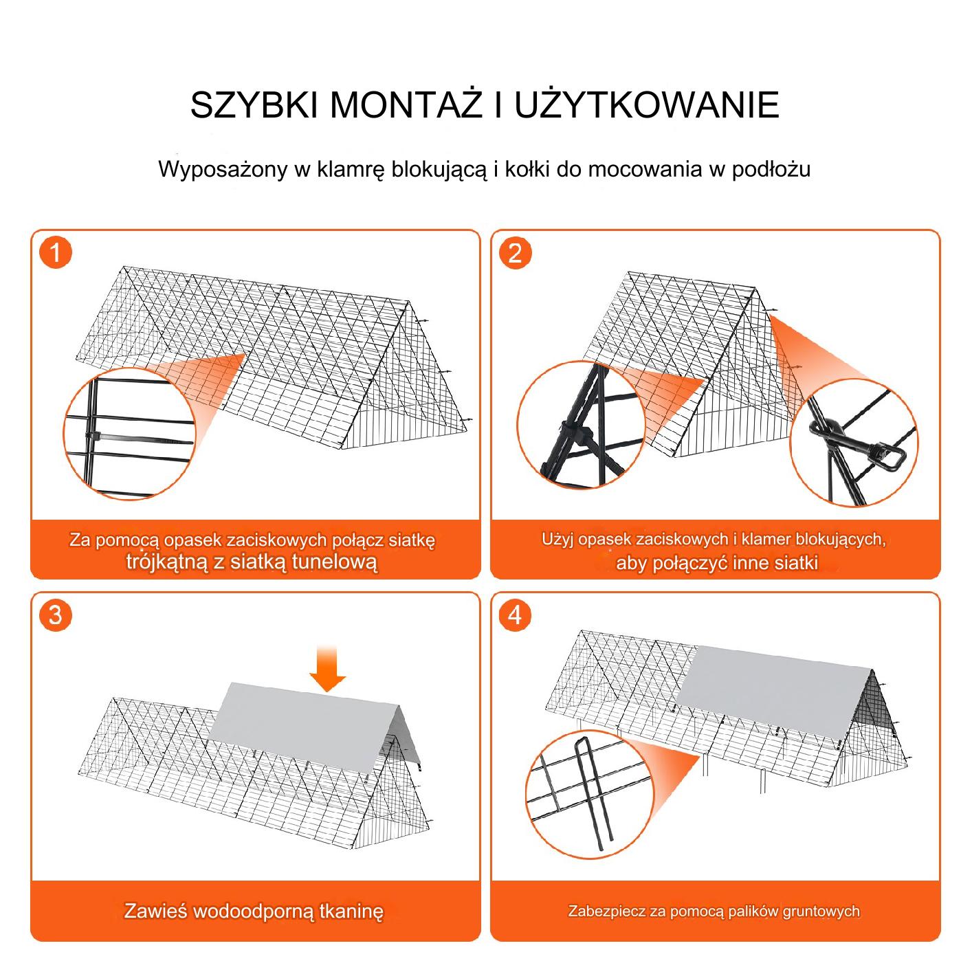 Klatka Tunel Wybieg dla Kurczaków Prosta Rama - obrazek 3