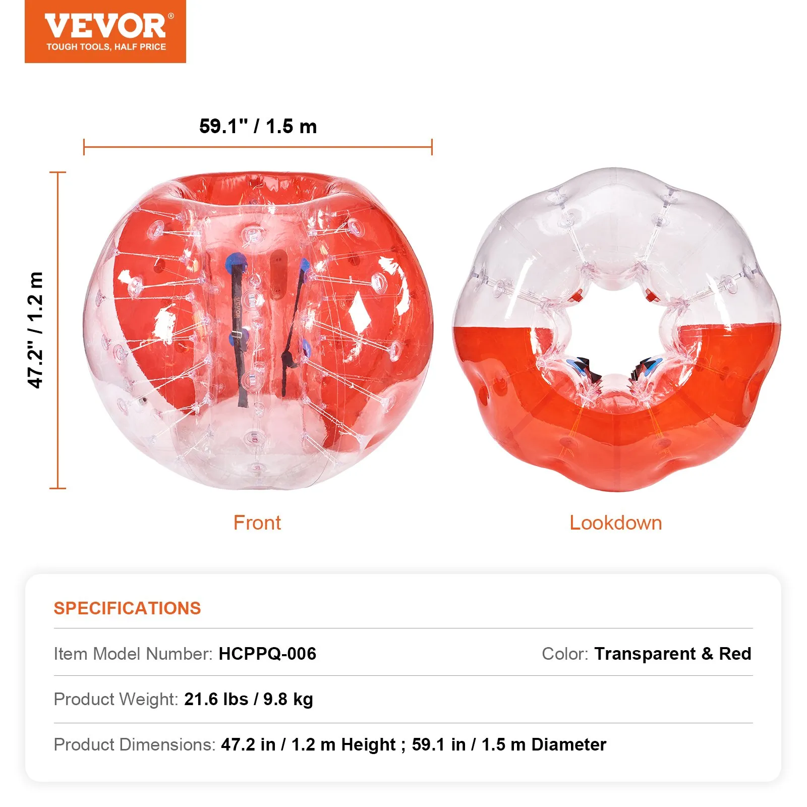 Kula bumper ball zorbing bąbelkowa ogrodowa 1.5 m czerwona premium - obrazek 2