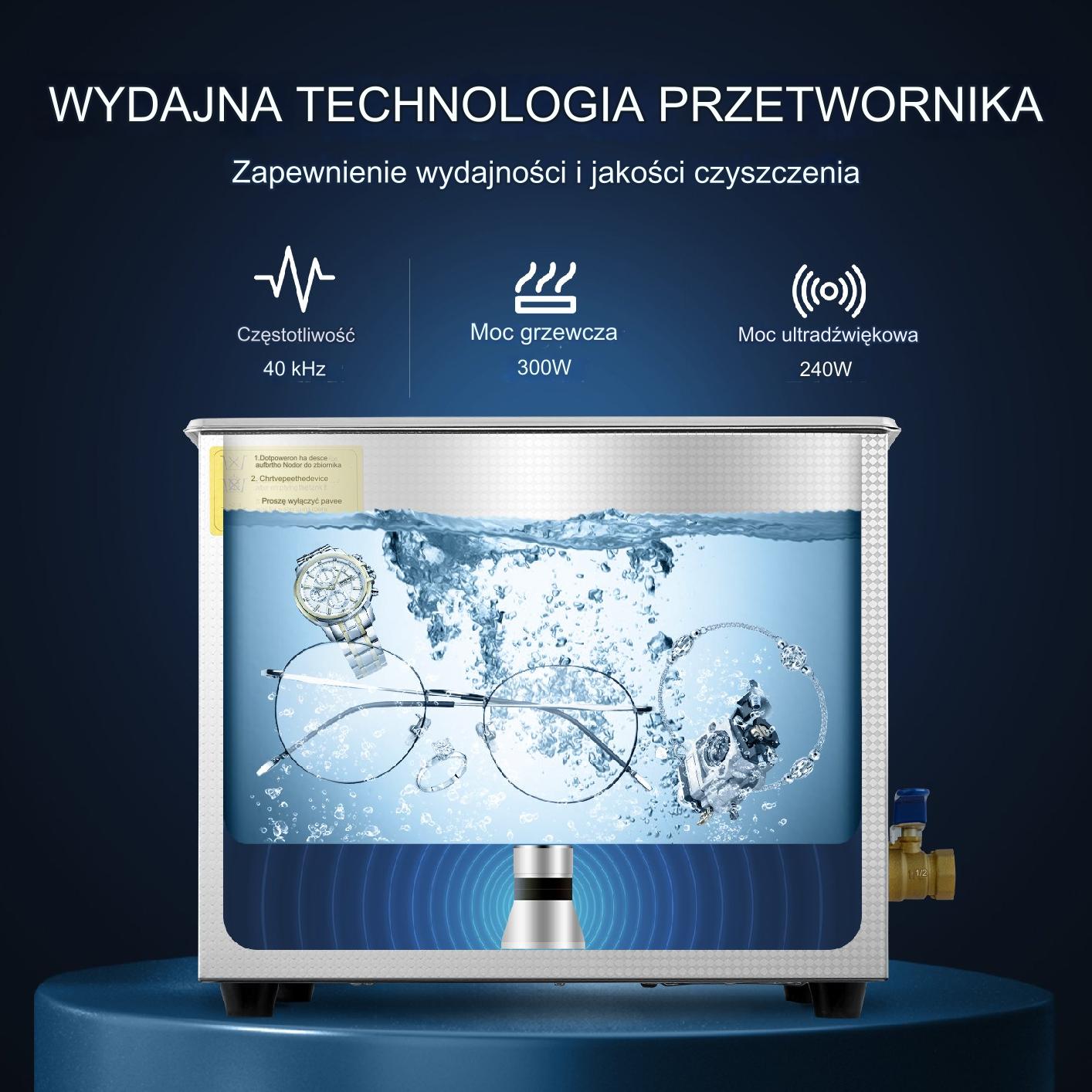 Myjka ultradźwiękowa sterylizator 10 L 300 W timer 40 kHz zestaw Premium - obrazek 3