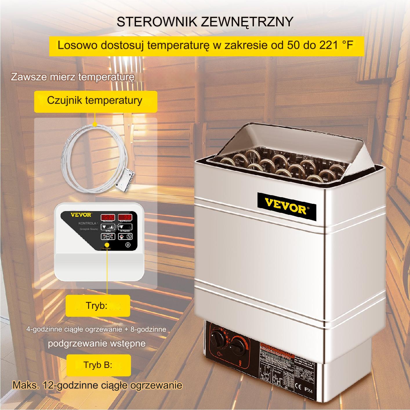 Piec do sauny elektryczny 9 kW ze sterownikiem zewnętrznym stal - obrazek 6