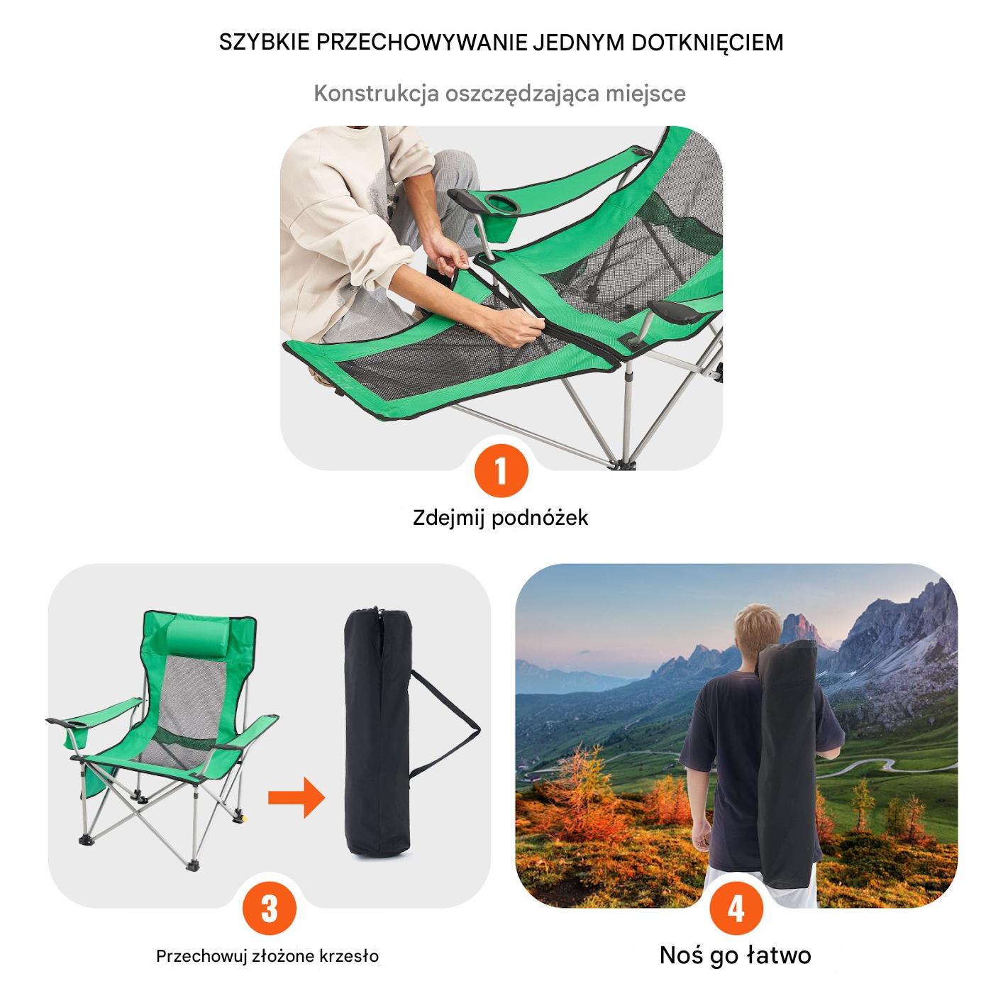 Składane Krzesło Kempingowe z Podnóżkiem Zielony - obrazek 4