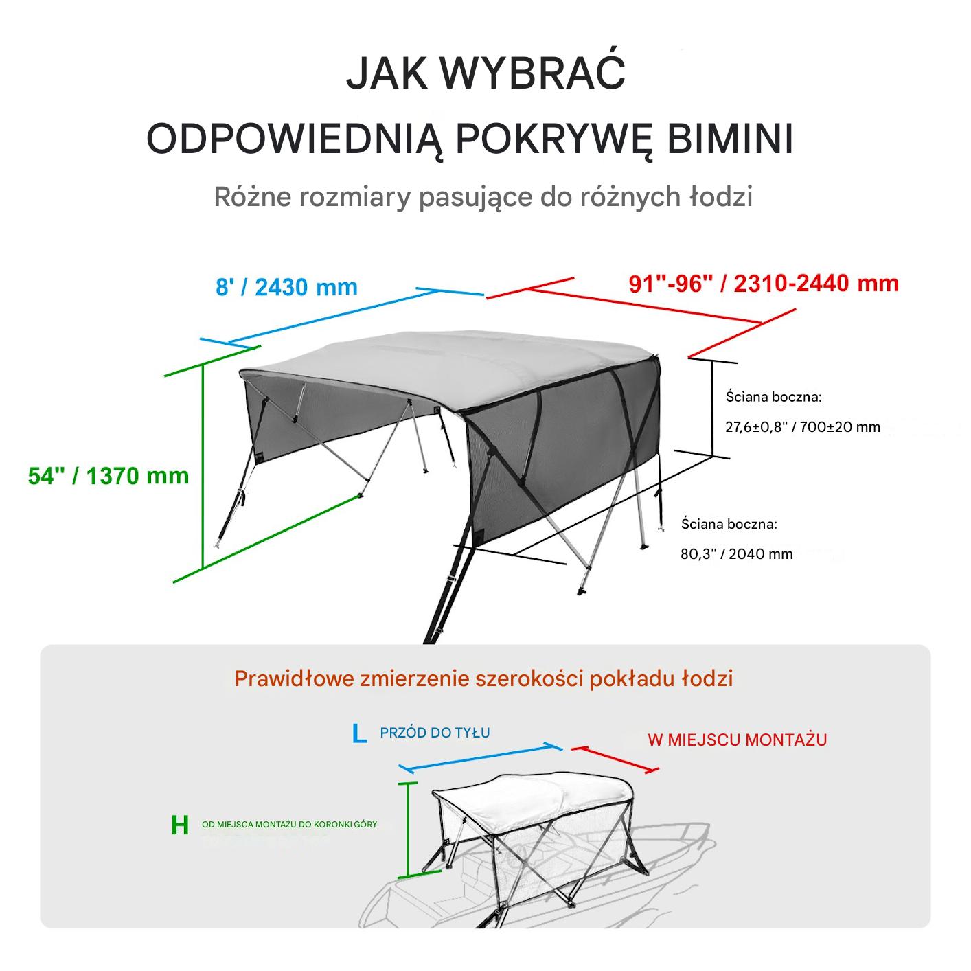 Daszek bimini zadaszenie łodzi wodoodporny mocny zestaw markiza pokrowiec - obrazek 5