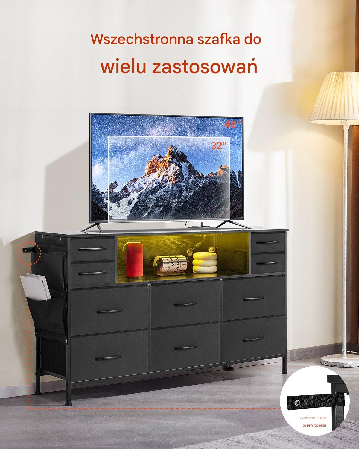 Komoda 10 szuflad materiałowa z półką LED gniazdko - do sypialni, garderoby - obrazek 3