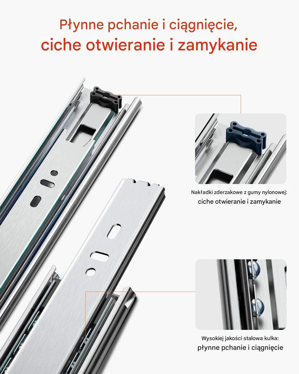 Prowadnice do szuflad 60 cm kulkowe pełen wysuw 10 par do mebli - obrazek 6