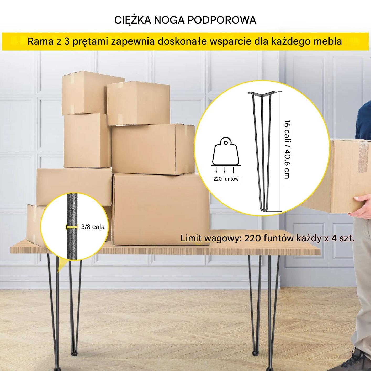 Nogi do stołu lawy biurka stolika metalowe loftowe 4szt. 40,6 x 11 cm - obrazek 7