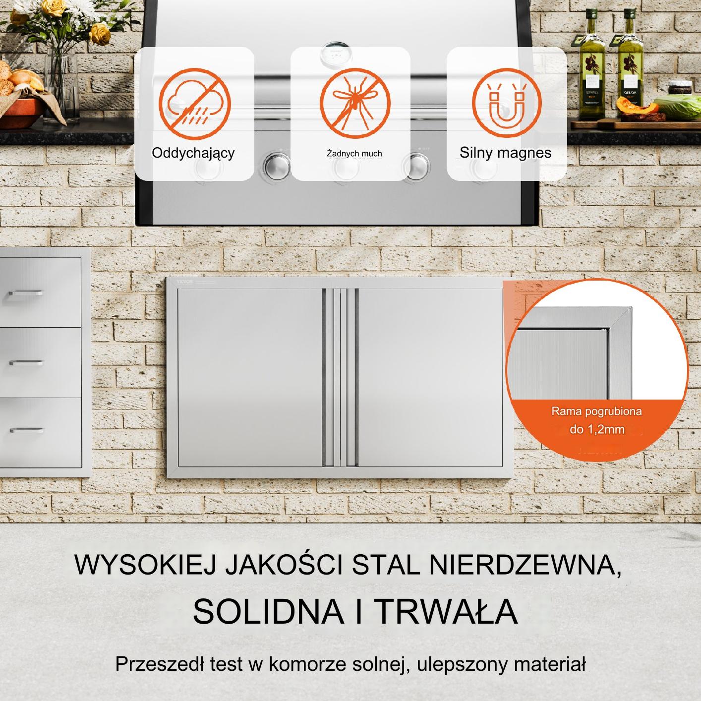 Drzwi do Grilla 914x534 Podwójne Stal Nierdzewna Uchwyty Wpuszczane Kuchnia - obrazek 6