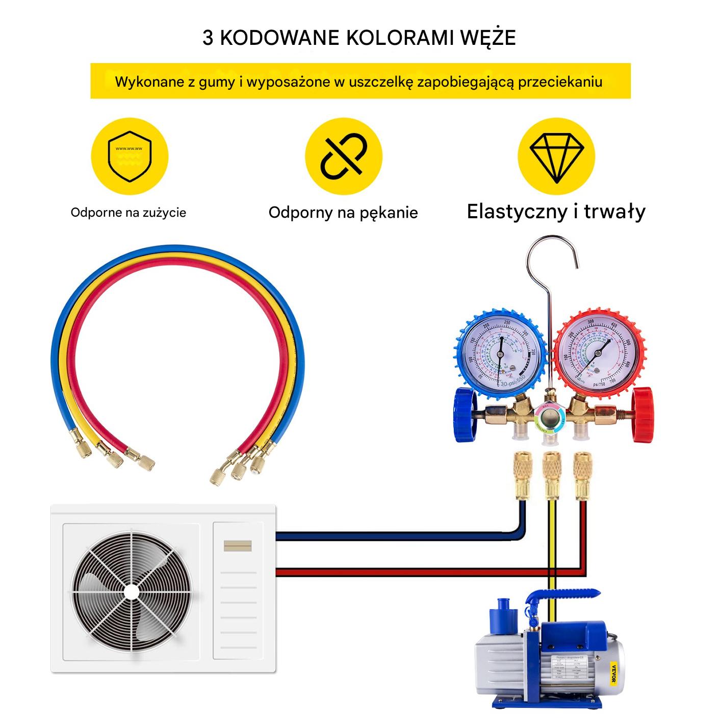Pompa próżniowa HVAC 4,8CFM 283L/min zestaw manometrów AC - obrazek 3