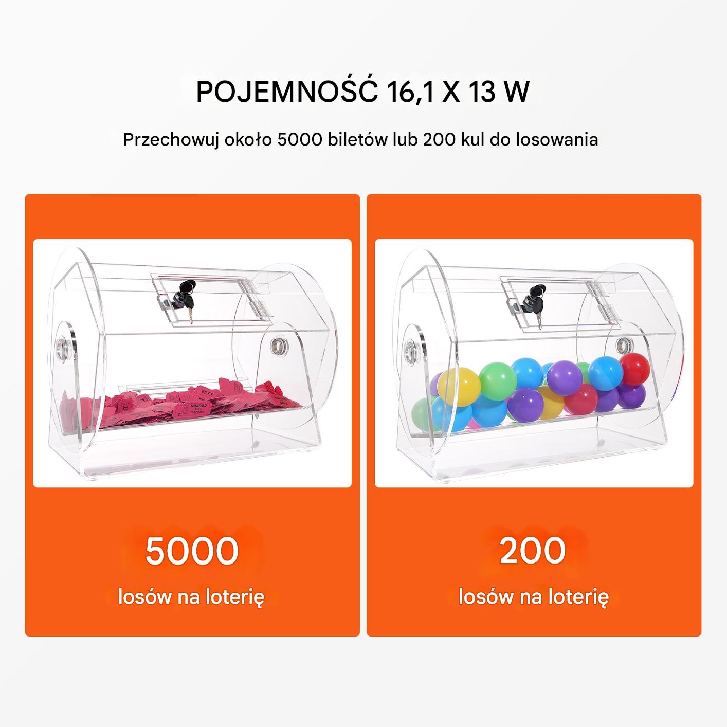 Bęben do losowania akrylowy 5000 biletów transparentny z kluczem konkursy - obrazek 3