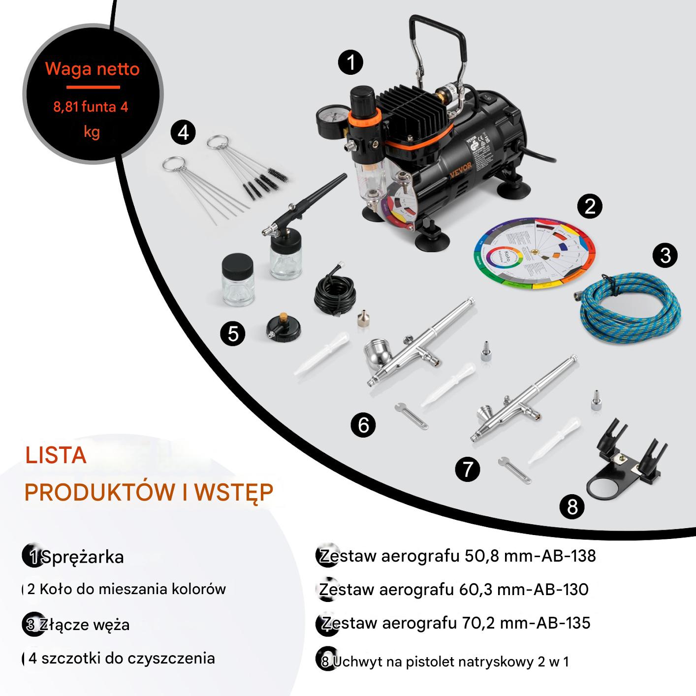 Aerograf do makijażu i modelarstwa, 3 dysze, kompresor 120W, 43-57 dB - obrazek 7