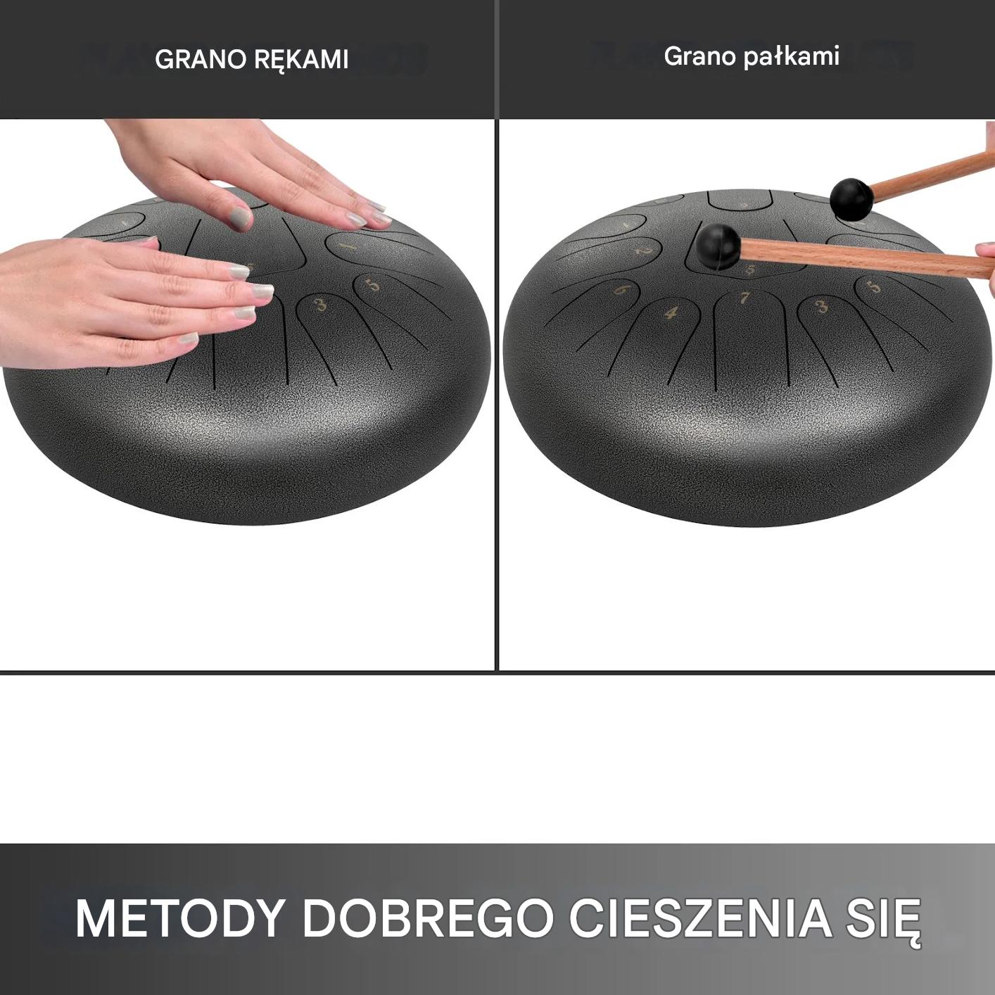 Bęben stalowy 13 tonów tongue drum z pałeczkami - instrument relaksacyjny - obrazek 7