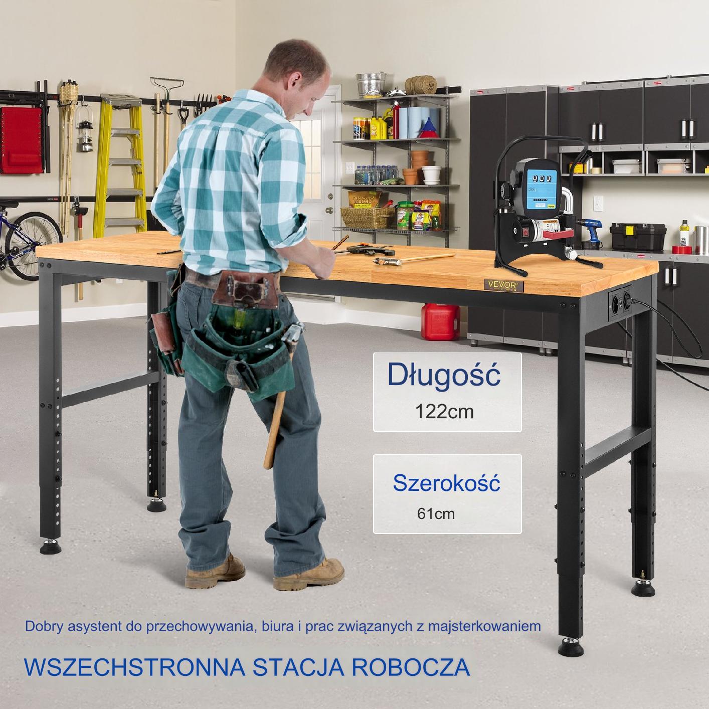 Stół warsztatowy stolarski roboczy 122 x 61 cm regulowany 900 kg premium - obrazek 7