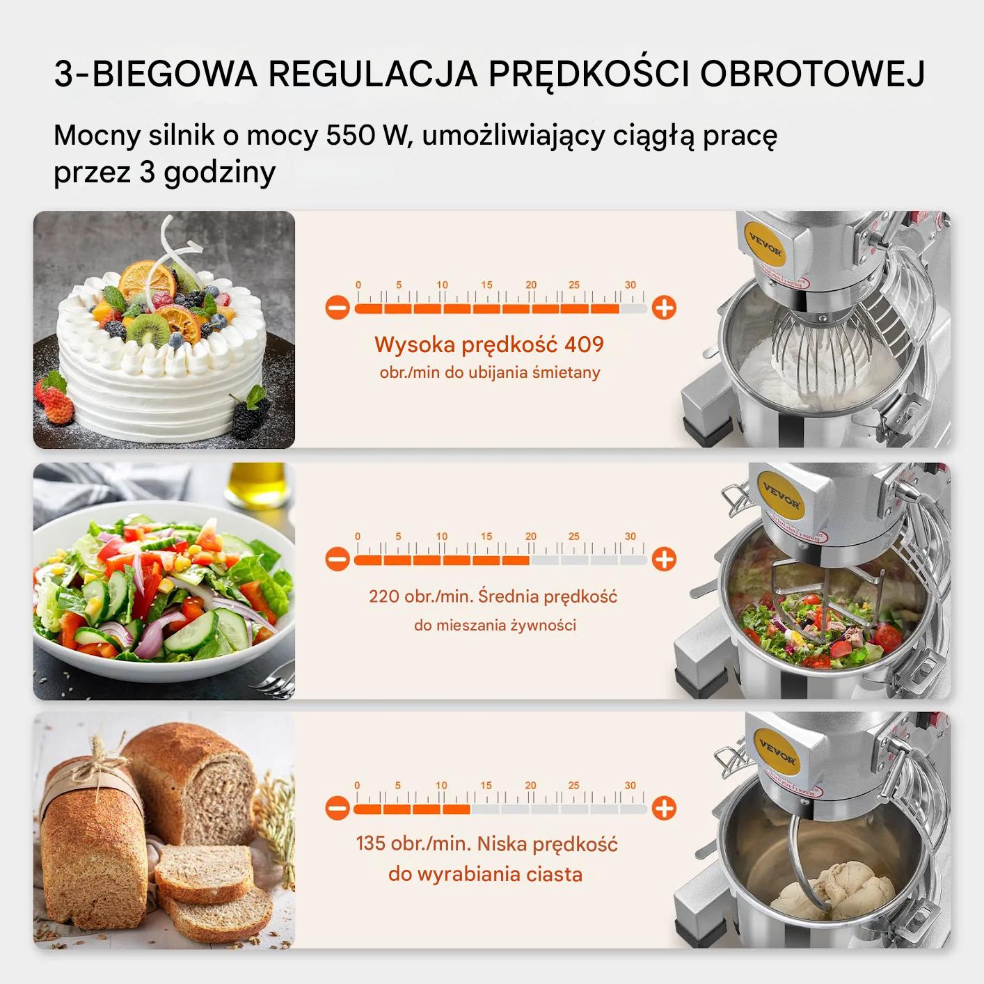 Mikser planetarny gastronomiczny 14L 550W 3 biegi do ciasta - obrazek 6