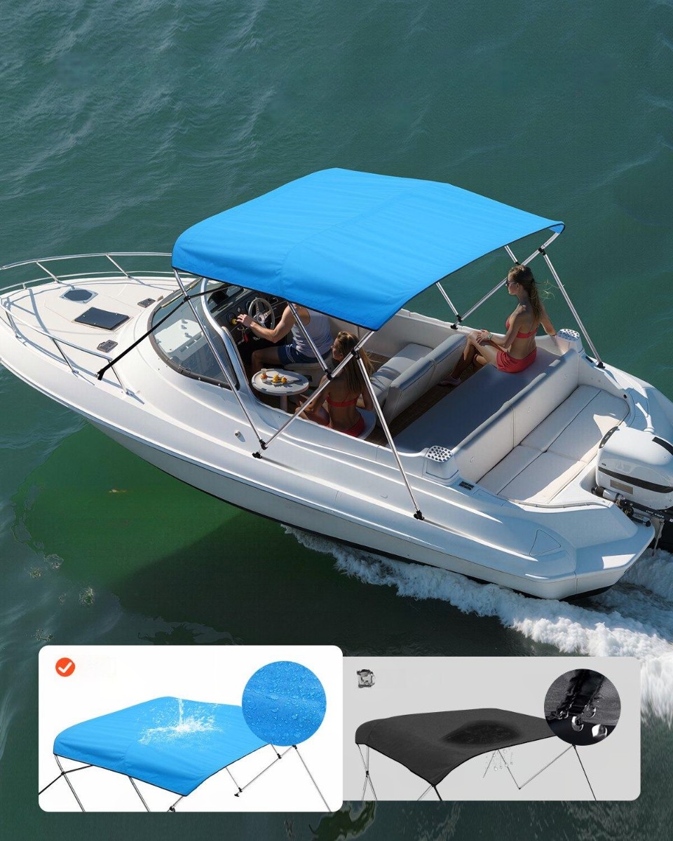 Bimini top 3 łukowe daszek do łodzi 600D wodoodporny UV niebieski pokrowiec - obrazek 2