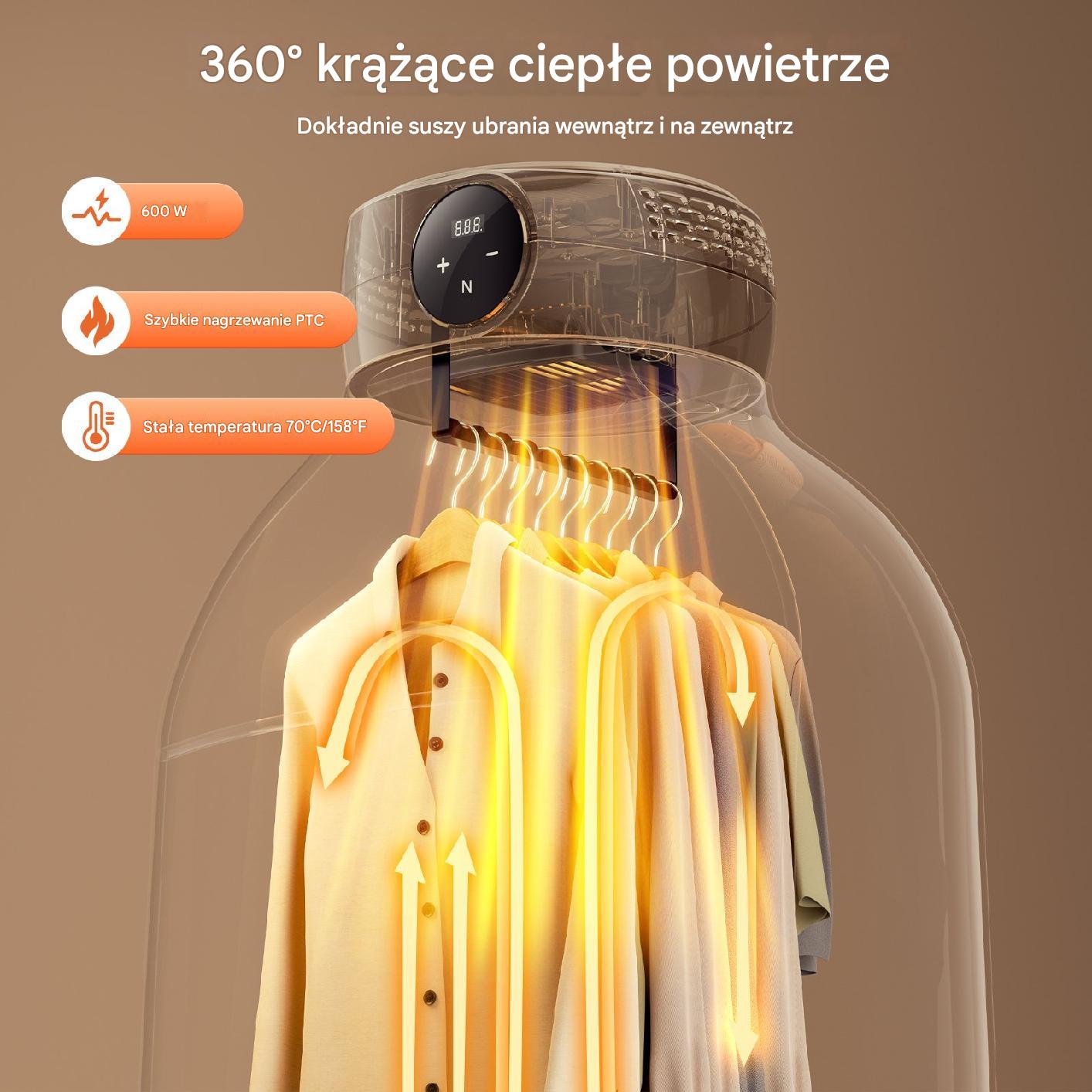 Suszarka do ubrań błyskawiczna elektryczna przenośna wisząca 600W - obrazek 4