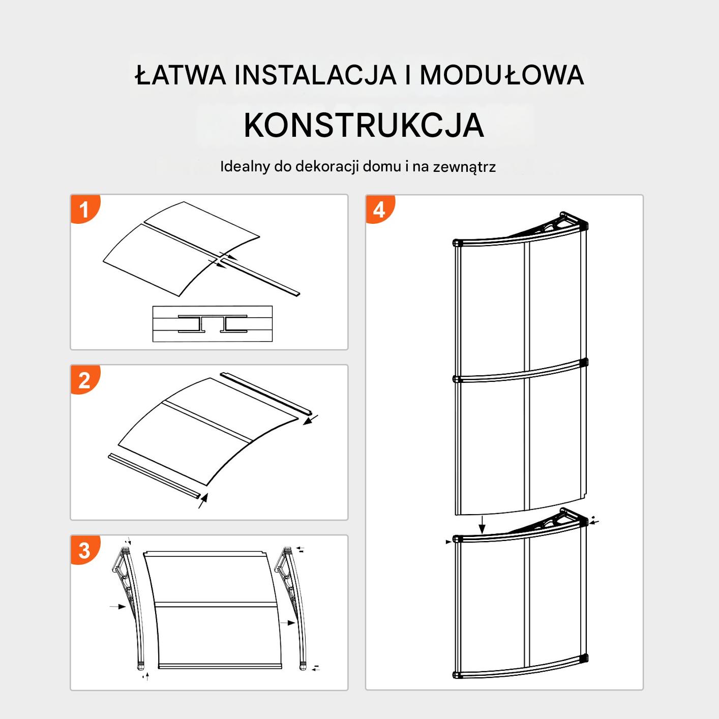 Daszek nad drzwi zadaszenie poliwęglan brązowy 96.5 x 297.5 cm - obrazek 3