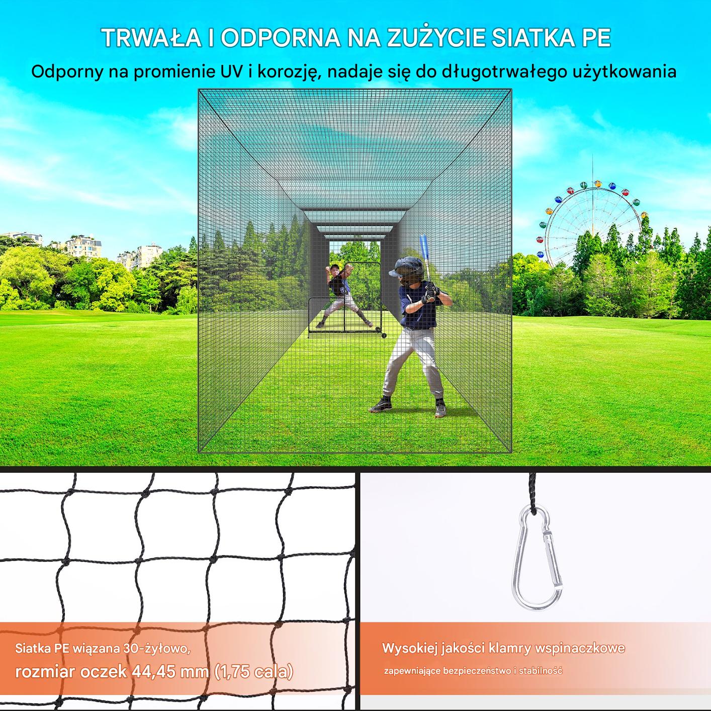 Siatka do baseballu 21,7m treningowa przenośna z drzwiami PE profesjonalna - obrazek 4