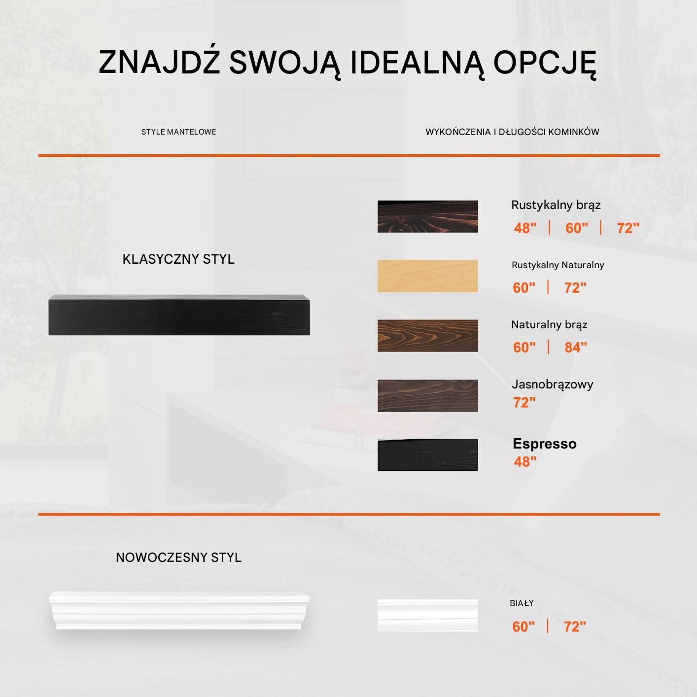 Półka na Kominek 121 cm Drewniana Sosnowa Wisząca do Salonu Espresso - obrazek 5