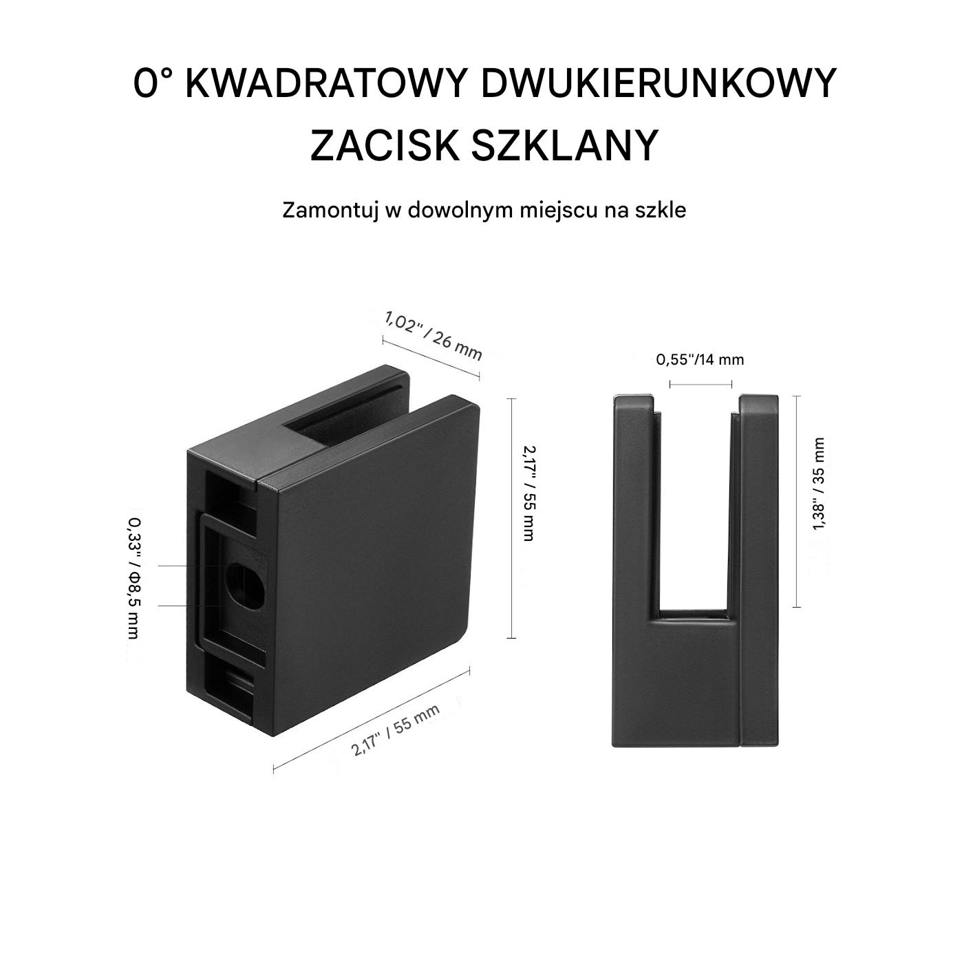 Zestaw 40 uchwytów do szkła – kwadratowe mocowania balustradowe (czarne) - obrazek 3