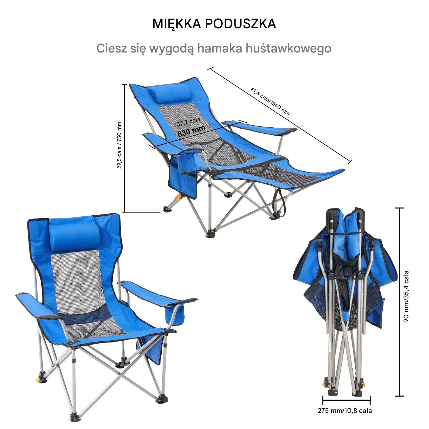 Składane Krzesło Kempingowe z Podnóżkiem Niebieskie - obrazek 2