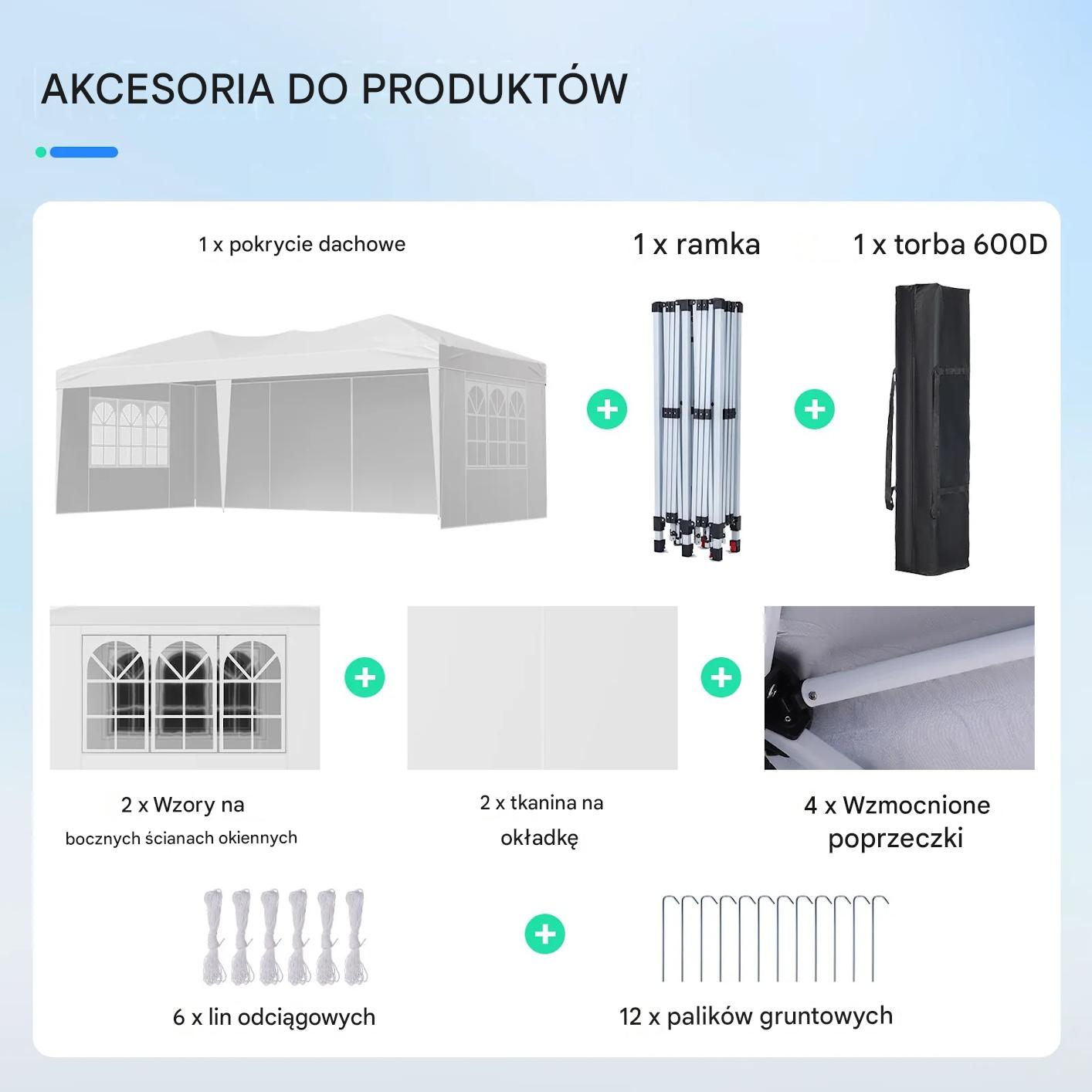 Namiot ogrodowy składany z 3 ściankami okna regulacja na eventy ogród - obrazek 2