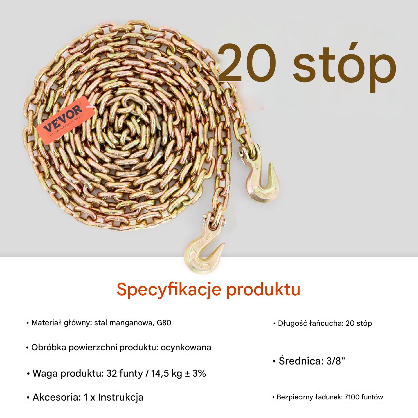Łańcuch transportowy 6m udźwig 3.2t do holowania i mocowania - obrazek 2