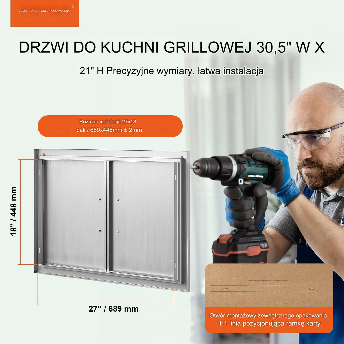 Drzwi do Grilla 774x533 Podwójne Stal Nierdzewna Uchwyty Kuchnia Zewnętrzna - obrazek 7