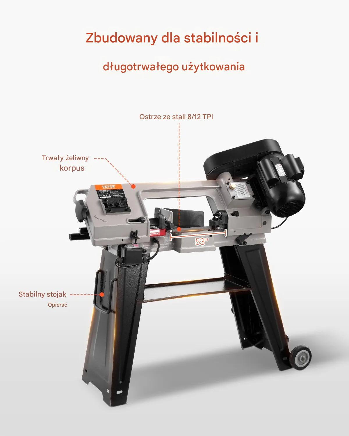 Piła taśmowa do metalu 135x86cm 550W kąt 0–45° regulacja prędkości warsztat - obrazek 6
