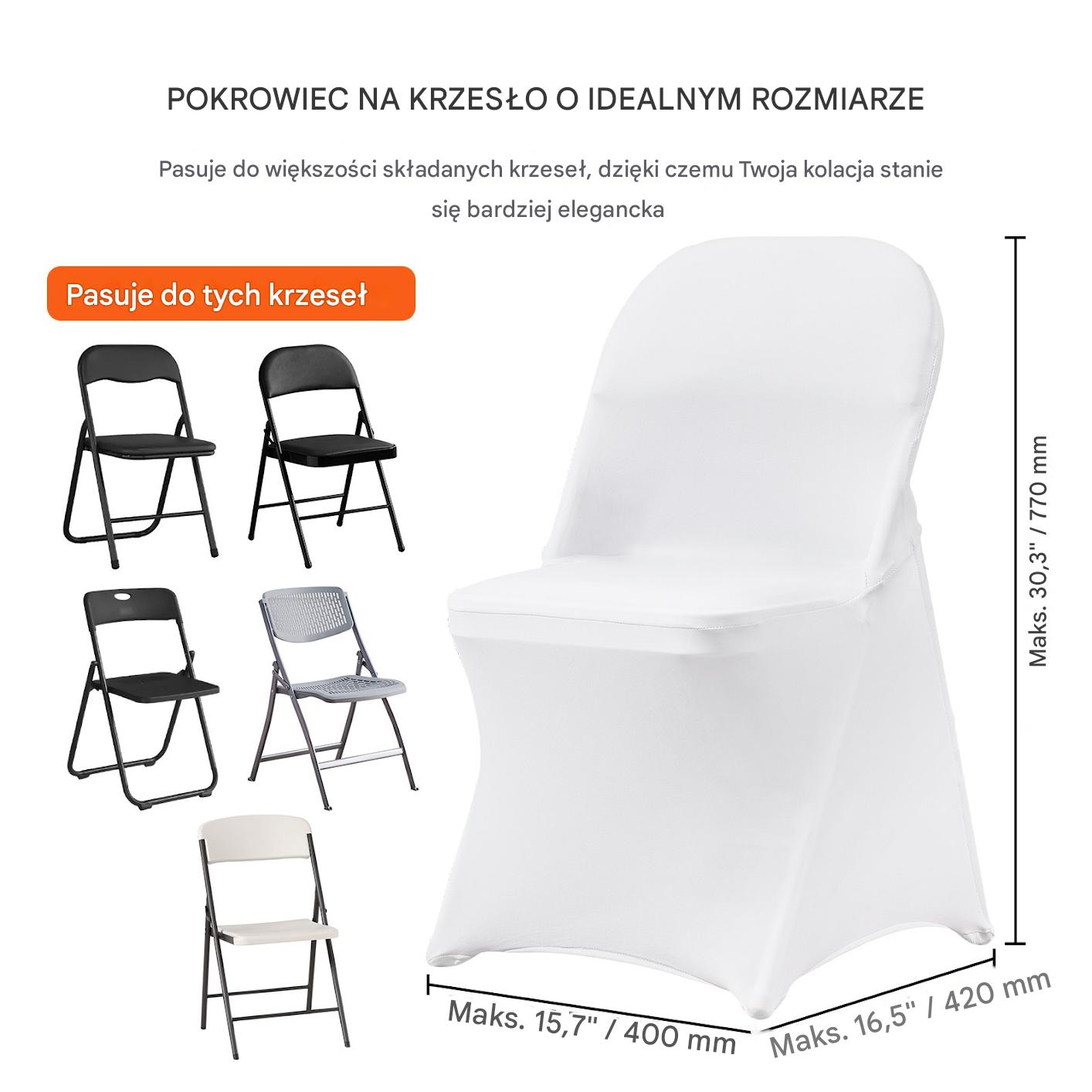 Pokrowce na krzesła elastyczne 12 szt. białe uniwersalne na wesela spandex - obrazek 3